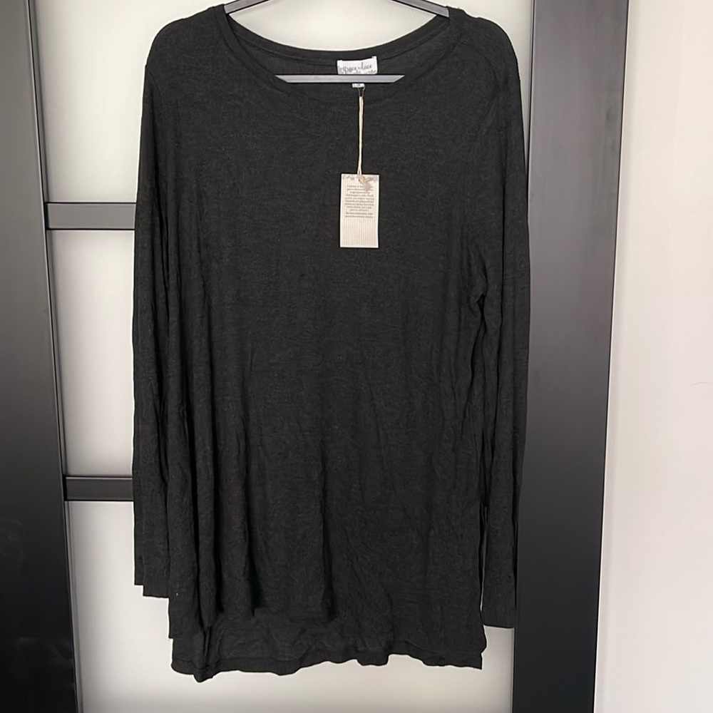 Grace & Lace Henley Top Charcoal NWT XL